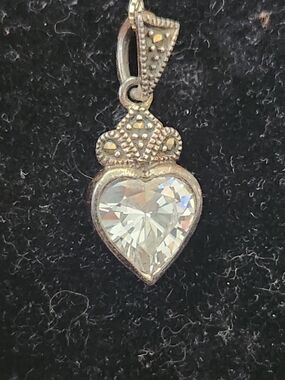 RAS Sterling Silver Rhonestone Heart Pendant Necklace with Clear Crystal. 20"